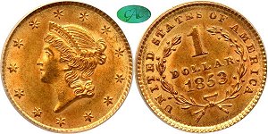 GFRC Open Set Registry - Alexandria 1849 - 1854 Gold Type 1 Liberty Head G$1