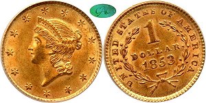 GFRC Open Set Registry - Alexandria 1850 - 1854 Gold Type 1 Liberty Head G$1