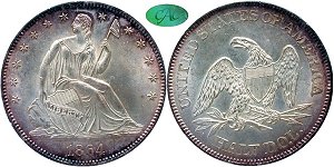 GFRC Open Set Registry - Oregon Beaver 1864 Seated  50C