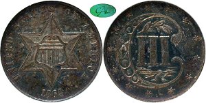 GFRC Open Set Registry - Civil War 1864 Three Cent Silver  3C