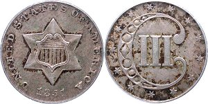 GFRC Open Set Registry - Piedmont 1851-1853 3Cent Silver Type 1 3C