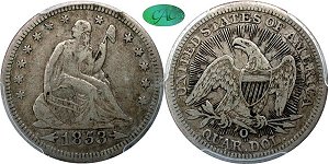 GFRC Open Set Registry - Pikes Peak 1853 Seated Arrows and Rays 25C