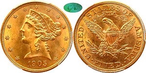 GFRC Open Set Registry - Alexandria 1866 - 1908 Gold Liberty G$5