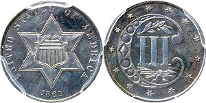 GFRC Open Set Registry - Sacandaga 1862 Three Cent Silver  3C
