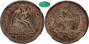 GFRC Open Set Registry - Pikes Peak 1853 Seated Arrows and Rays 25C