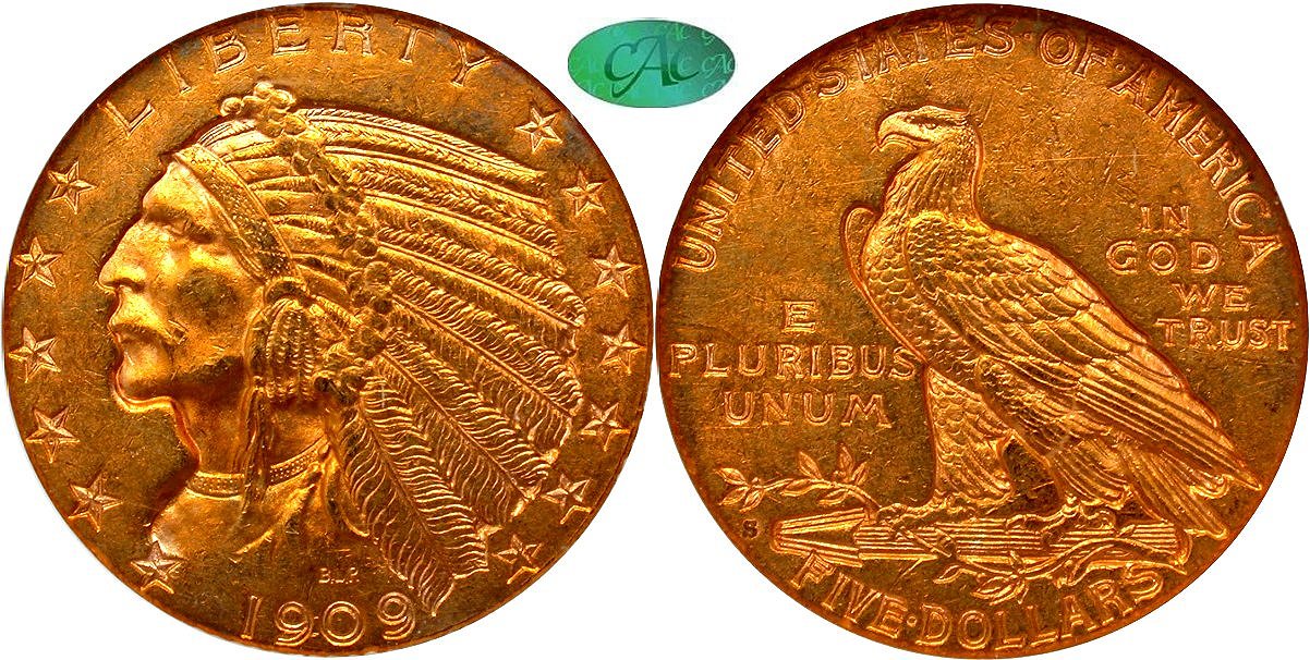 Gold G$5 1909S