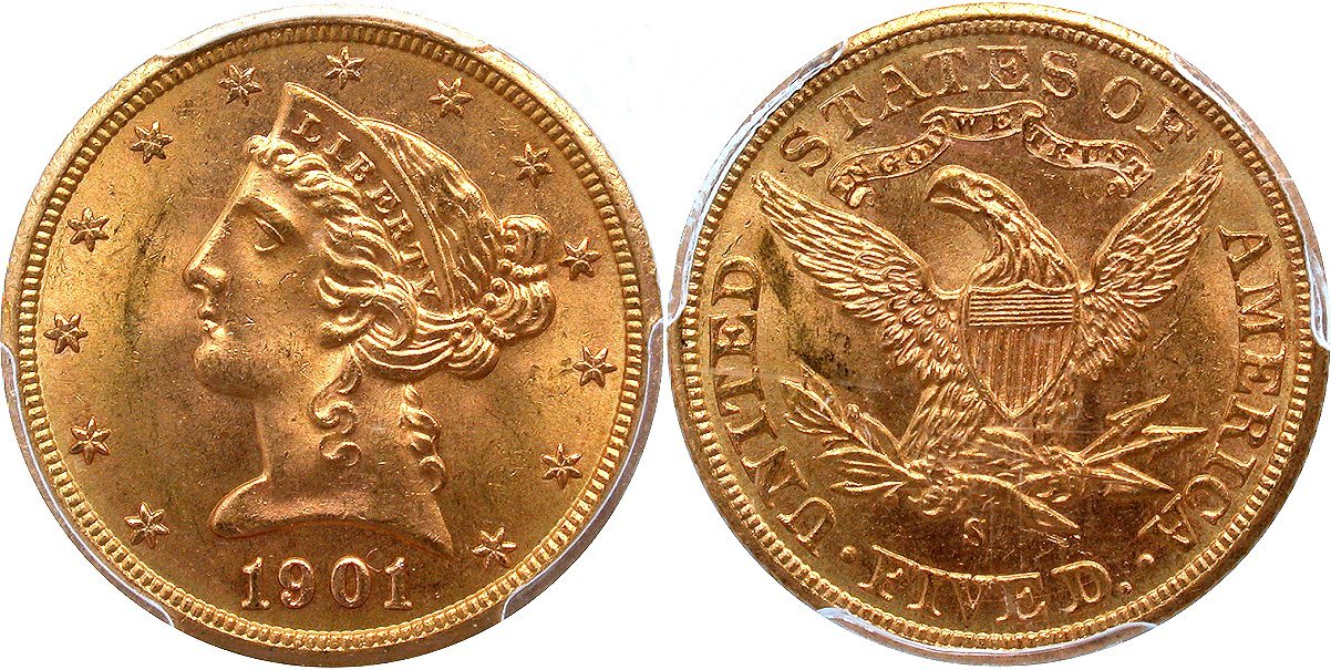 Gold G$5 1901S