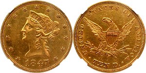 GFRC Open Set Registry - Alexandria 1838 - 1866 Gold Liberty G$10