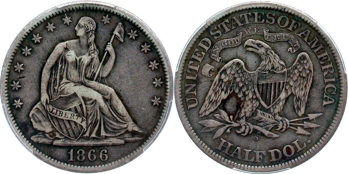 GFRC Open Set Registry - Newtown 1866 Seated With Motto 50C
