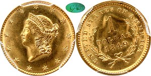 GFRC Open Set Registry - LABELMAN87 1849 - 1854 Gold Type 1 Liberty Head G$1