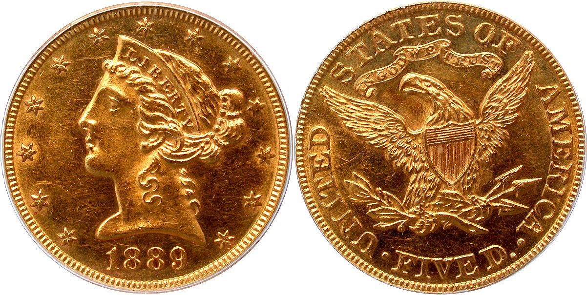 Gold G$5 1889