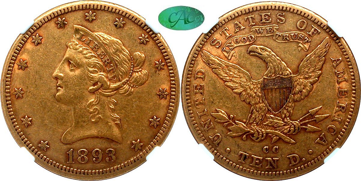 Gold G$10 1893CC