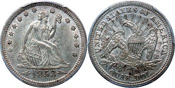 GFRC Open Set Registry - nacnud 1853 Seated Arrows and Rays 25C