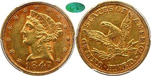 GFRC Open Set Registry - Alexandria 1839 - 1866 Gold Liberty G$5