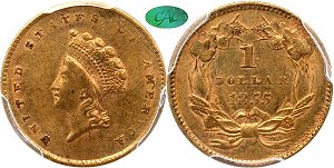 GFRC Open Set Registry - Alexandria 1854 - 1856 Gold Type 2 Indian Princess G$1