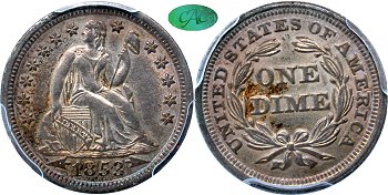 GFRC Open Set Registry - Tenafly 1853 Seated With Arrows 10C