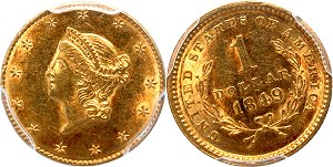 GFRC Open Set Registry - Alexandria 1849 Gold Type 1 Liberty Head G$1