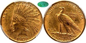 GFRC Open Set Registry - Alexandria 1907 - 1908 Gold Indian G$10